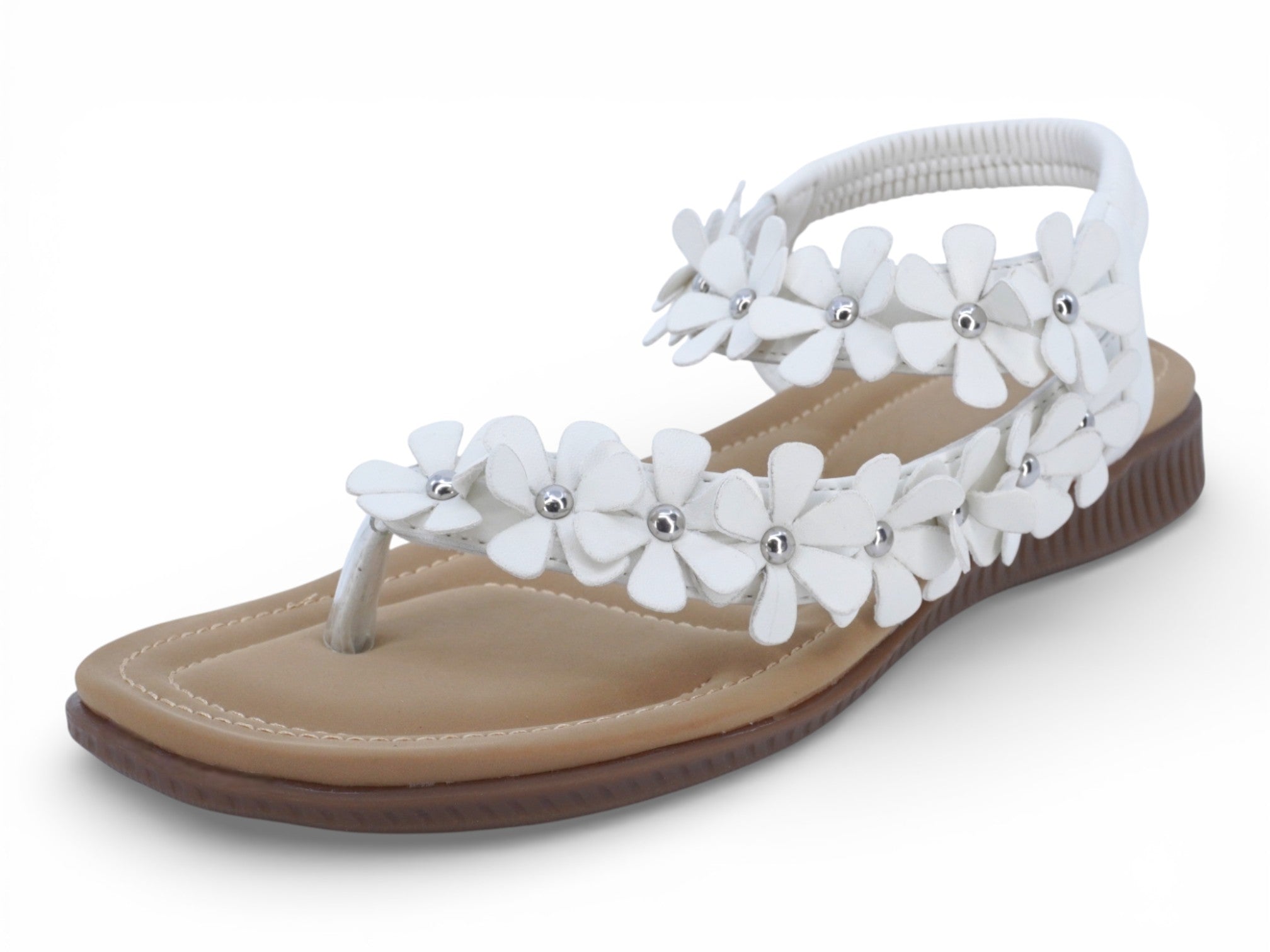 Women's White Floral Padded Sandal