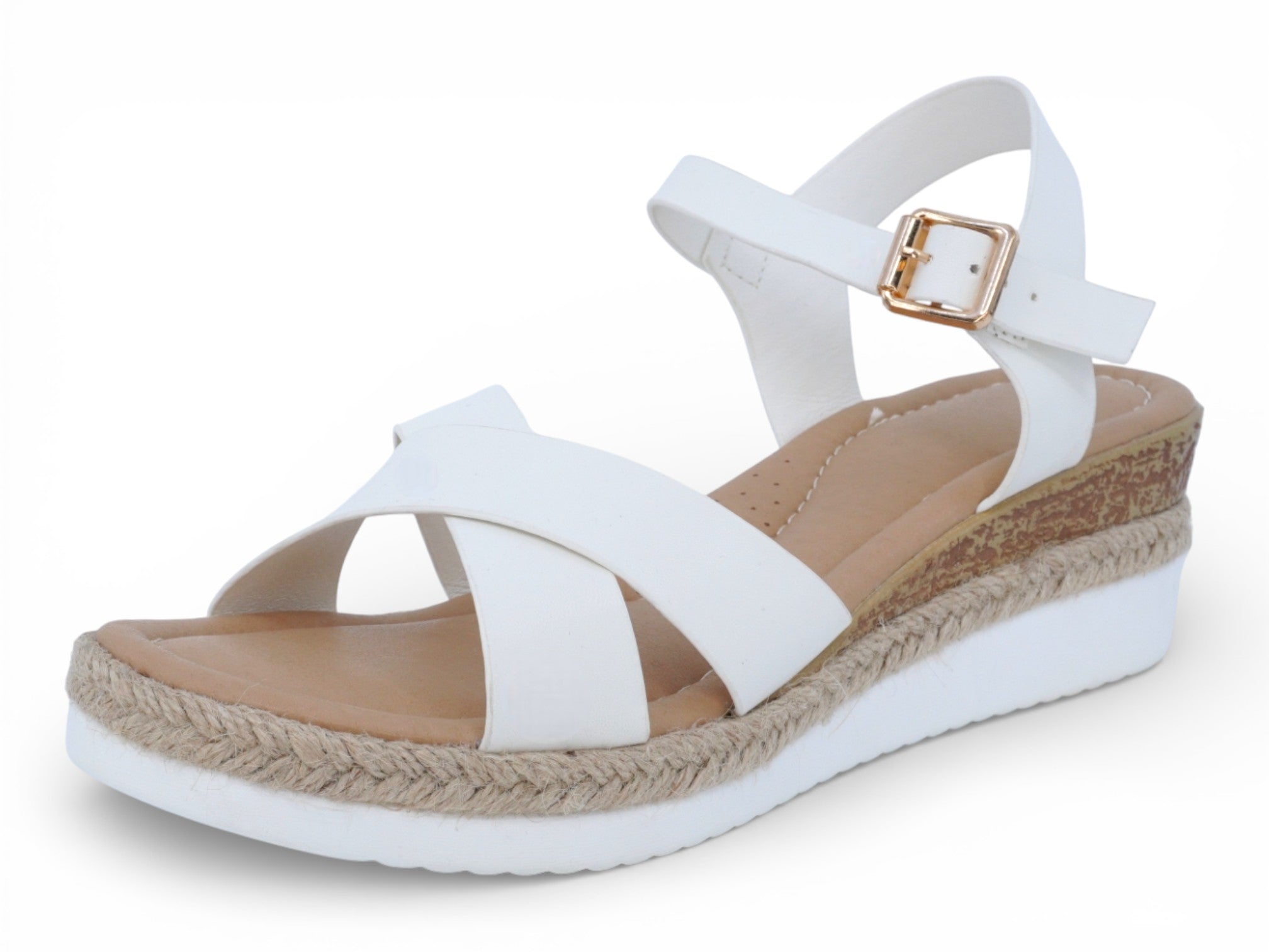 Women's White Cross Strap Leighton Wedge