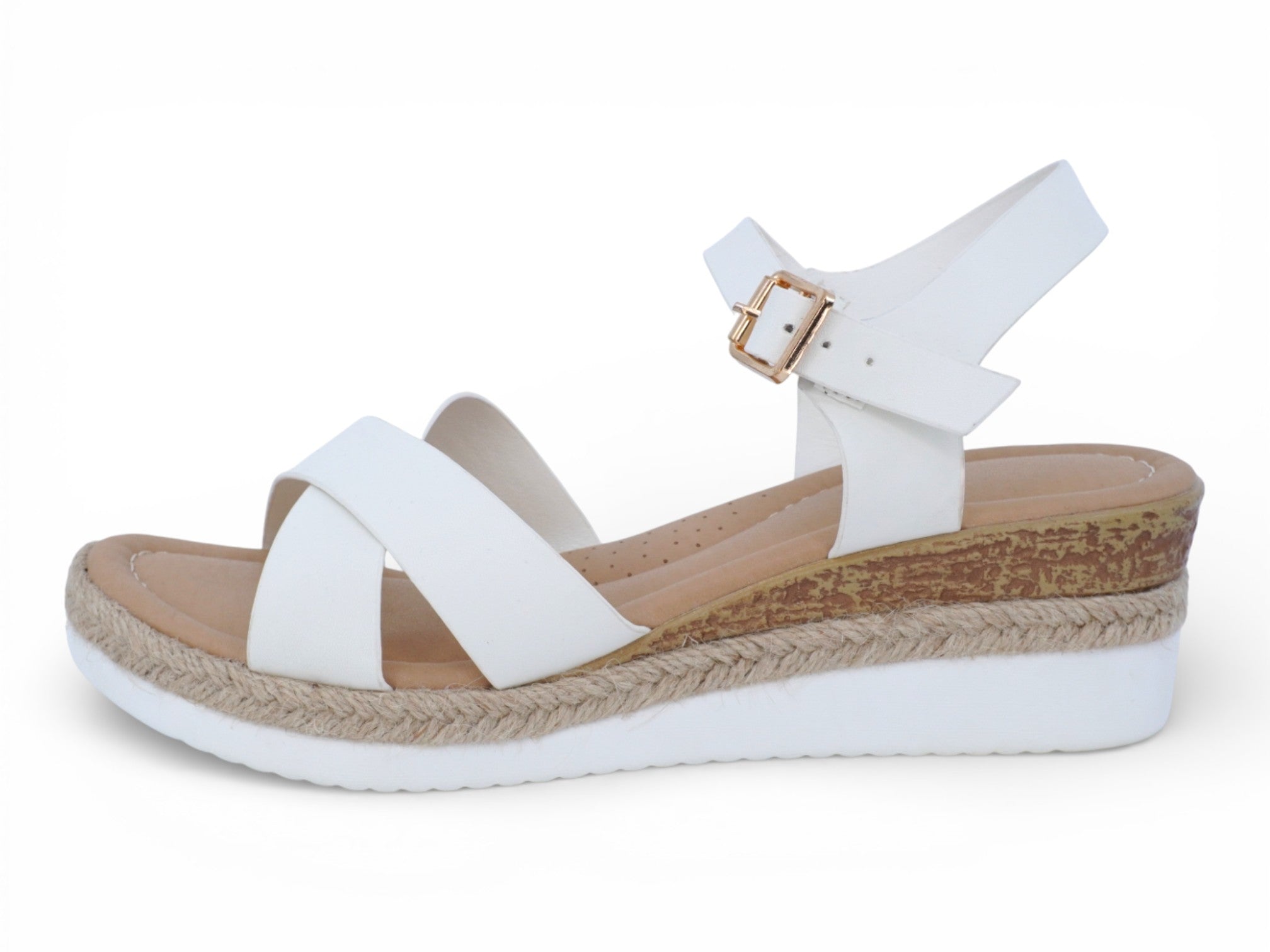Women's White Cross Strap Leighton Wedge