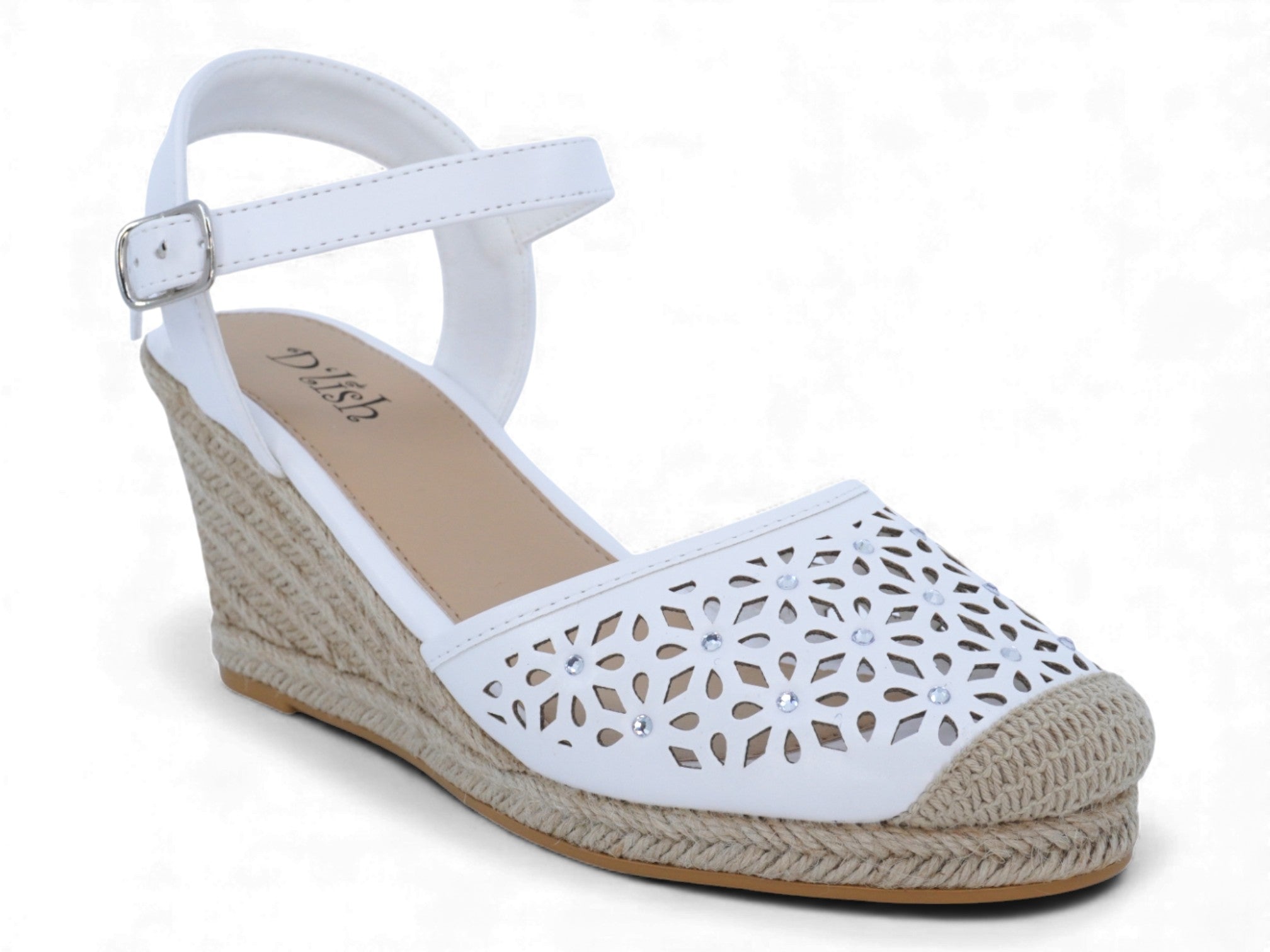 Women's White Flower Espadrille Wedge