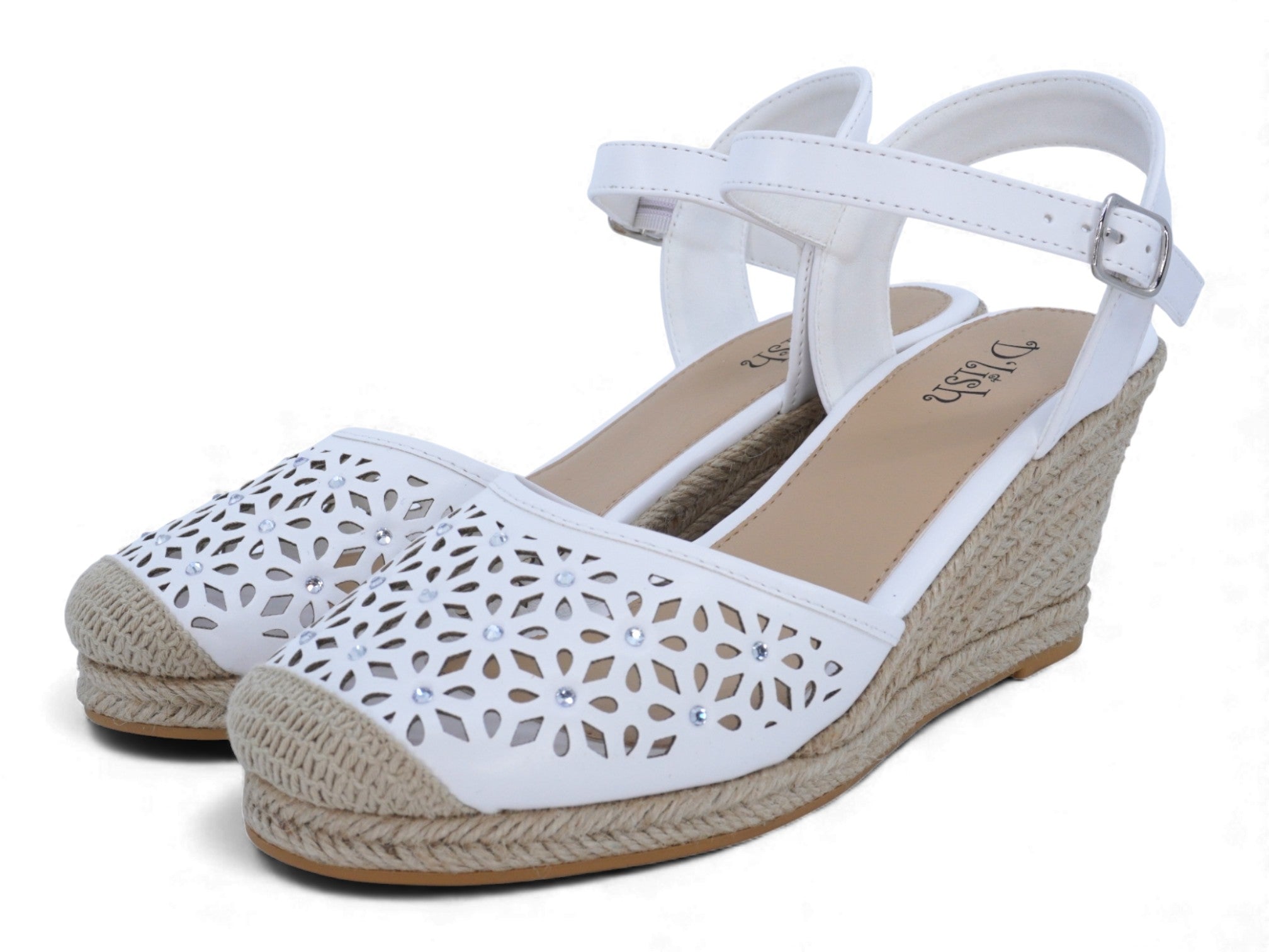 Women's White Flower Espadrille Wedge