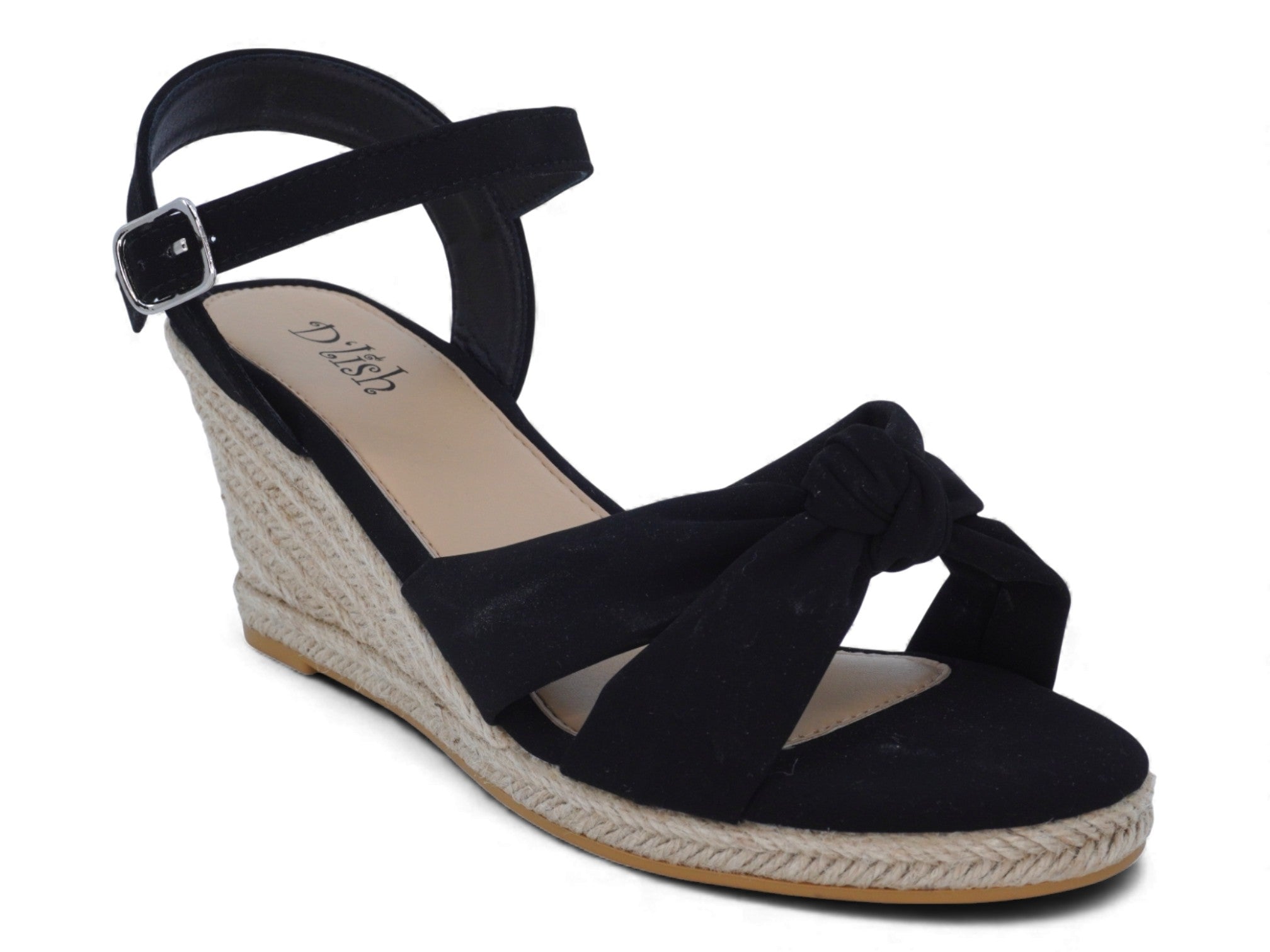 Women's Black Knotted Espadrille Wedge