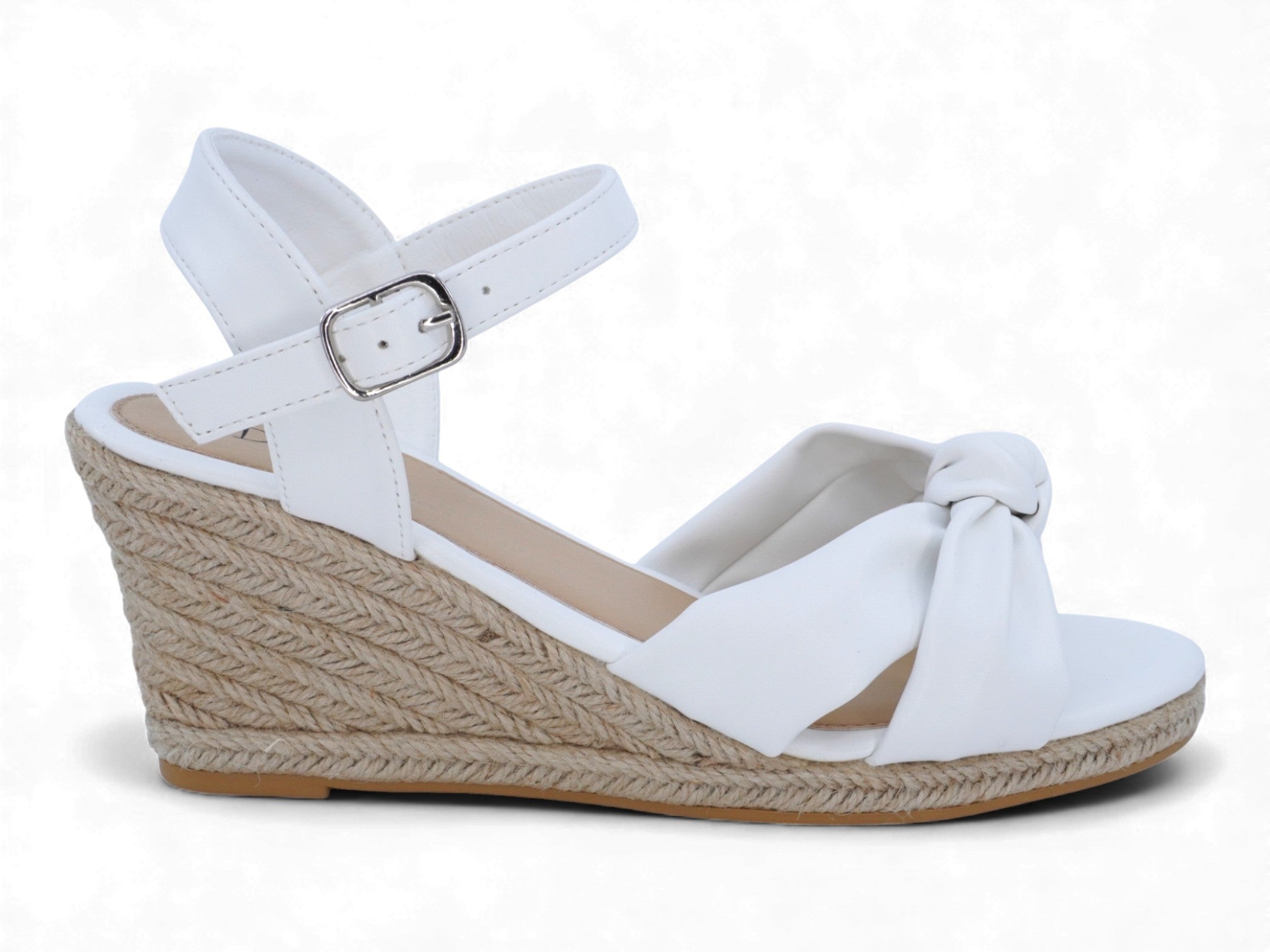 Women's White Knotted Espadrille Wedge