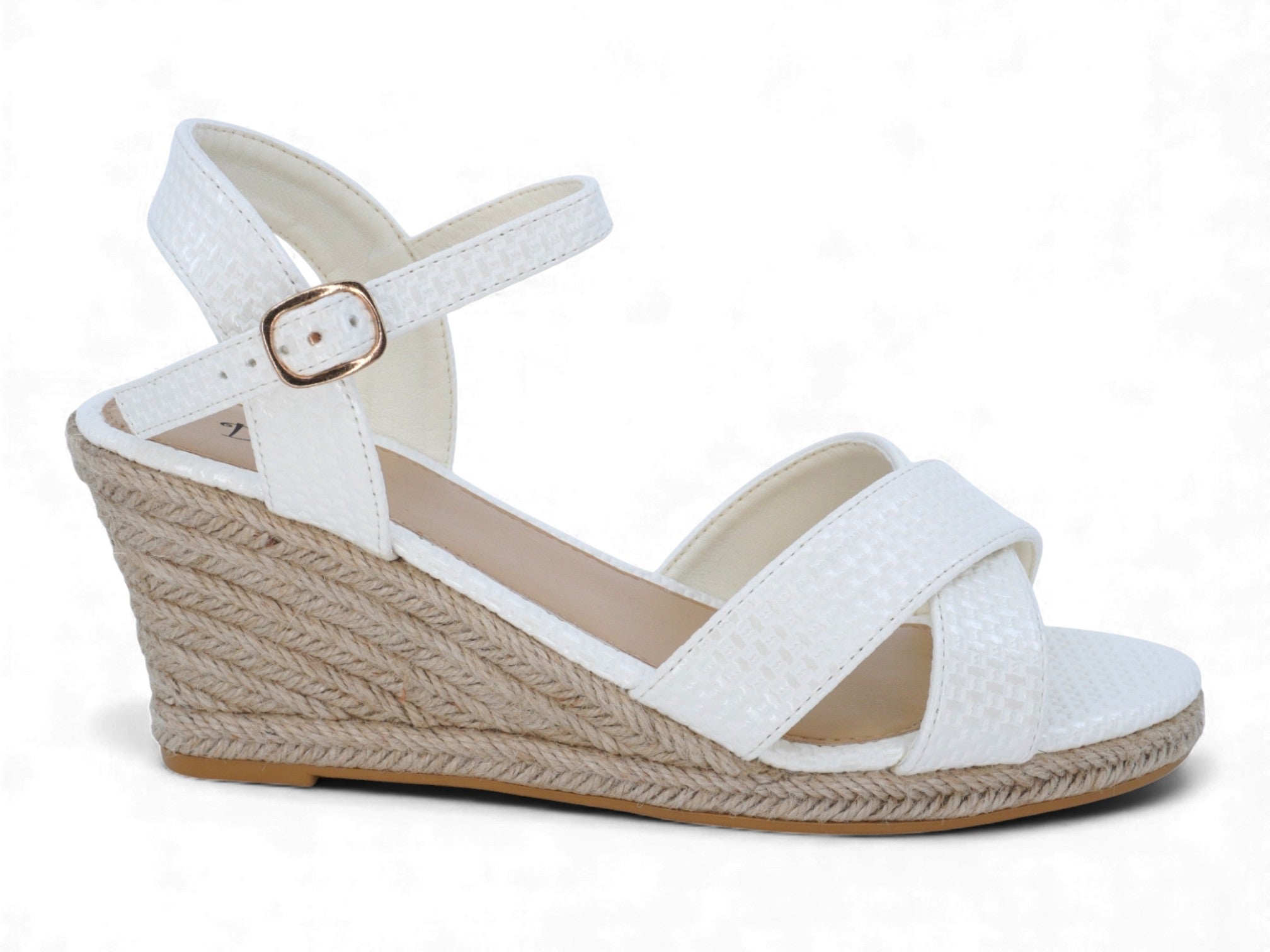 Women's White Faux Raffia Espadrille Wedge