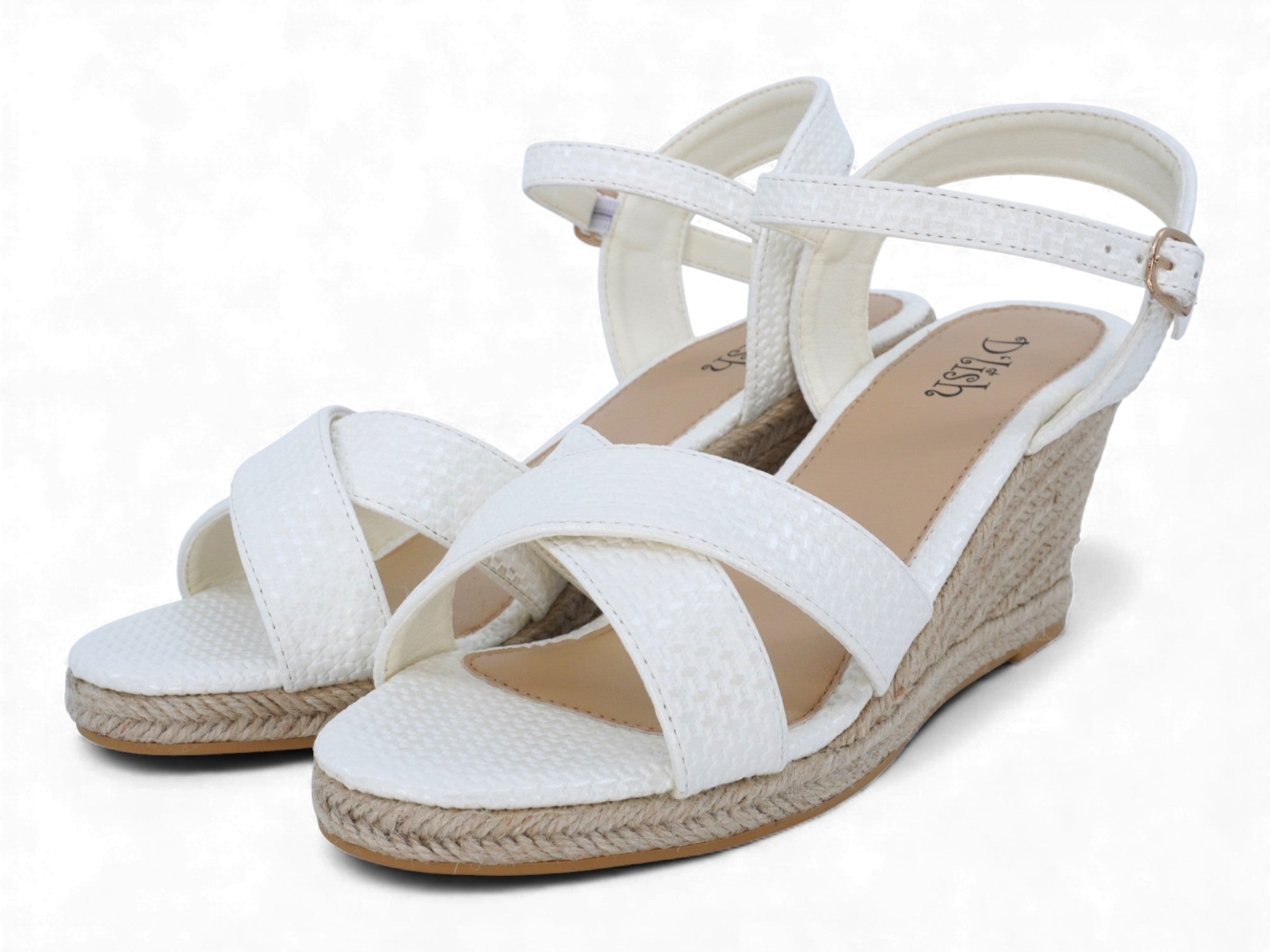 Women's White Faux Raffia Espadrille Wedge
