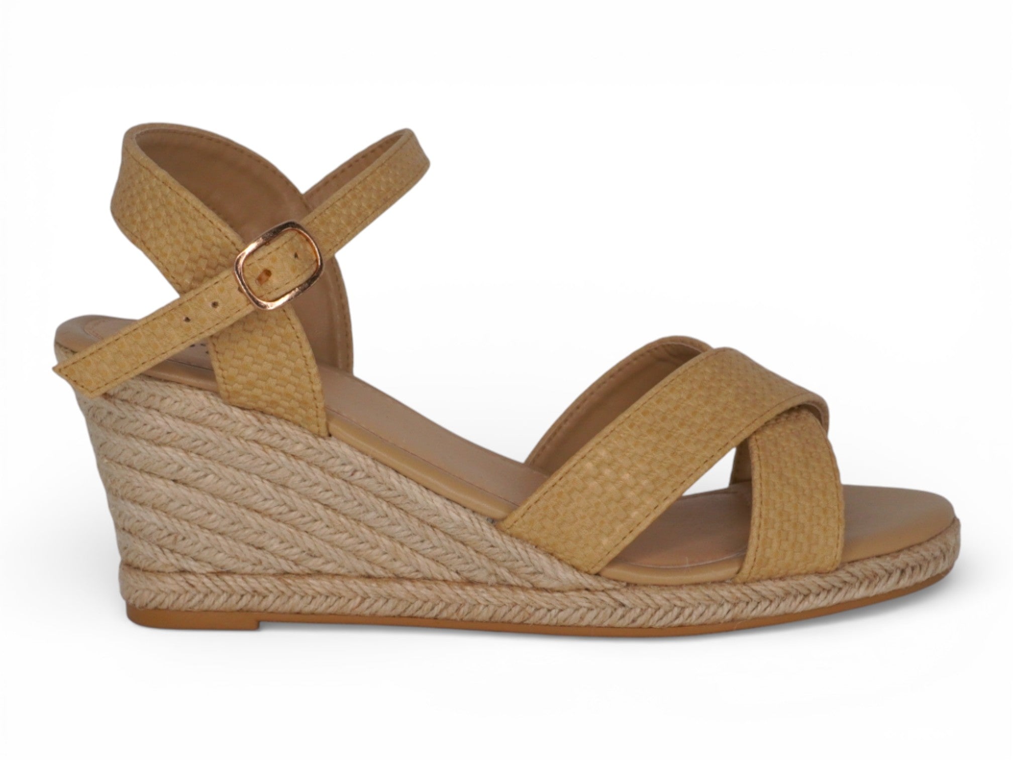 Women's Tan Faux Raffia Espadrille Wedge