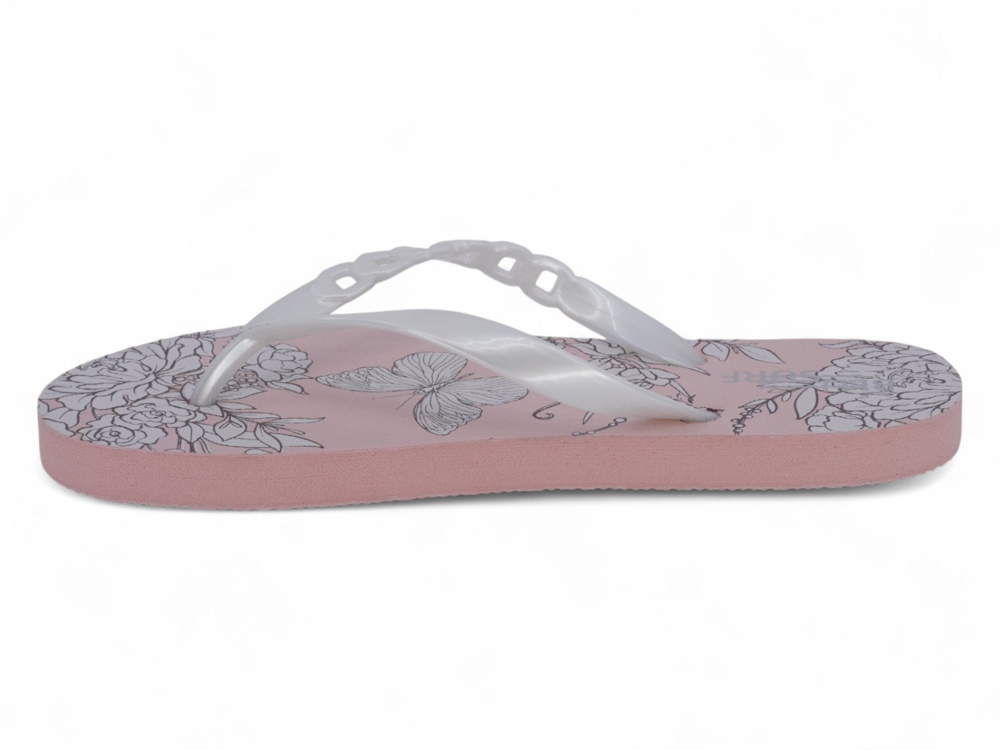 Women's Pink & White Butterfly Flip Flops