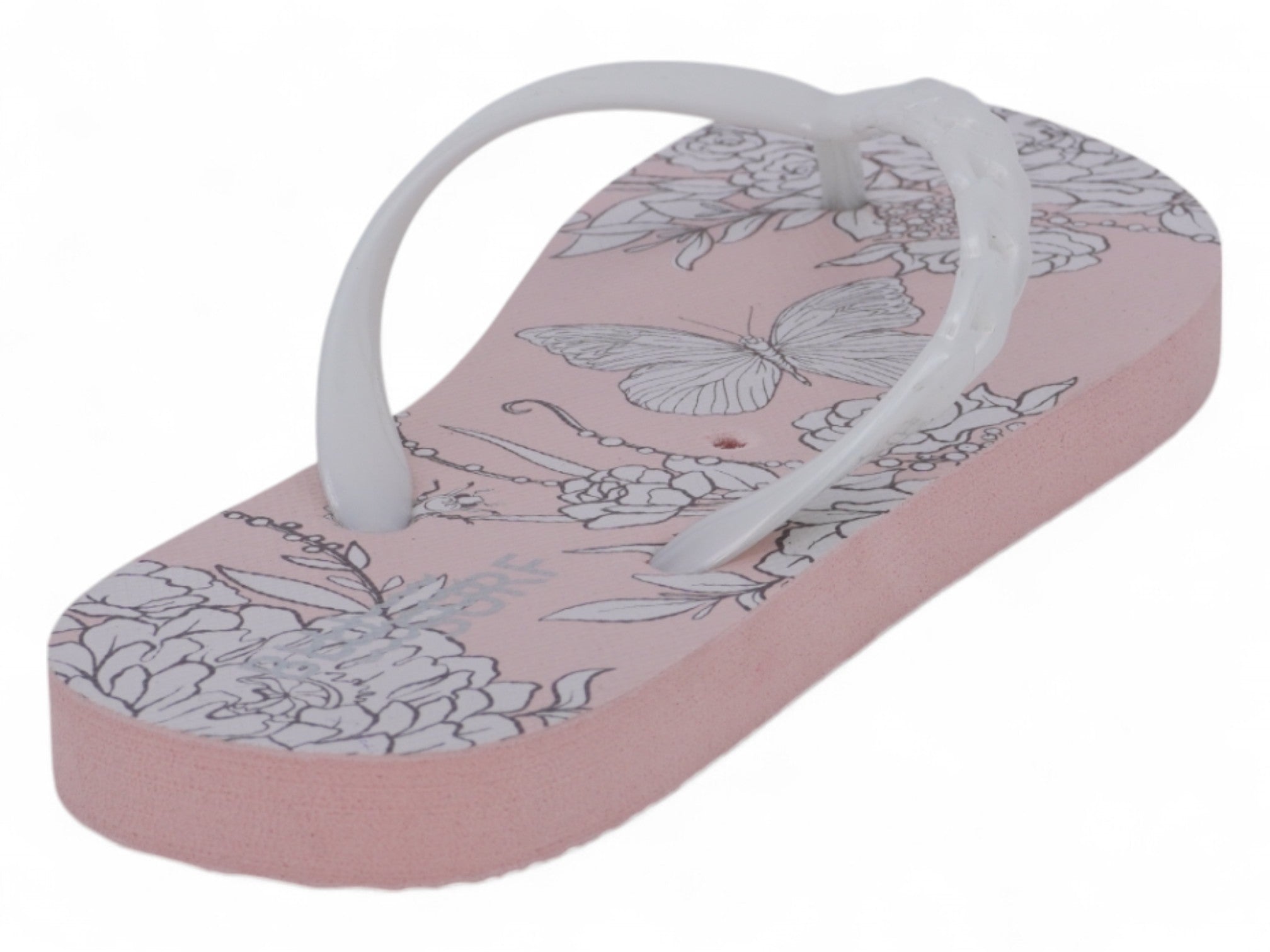 Women's Pink & White Butterfly Flip Flops