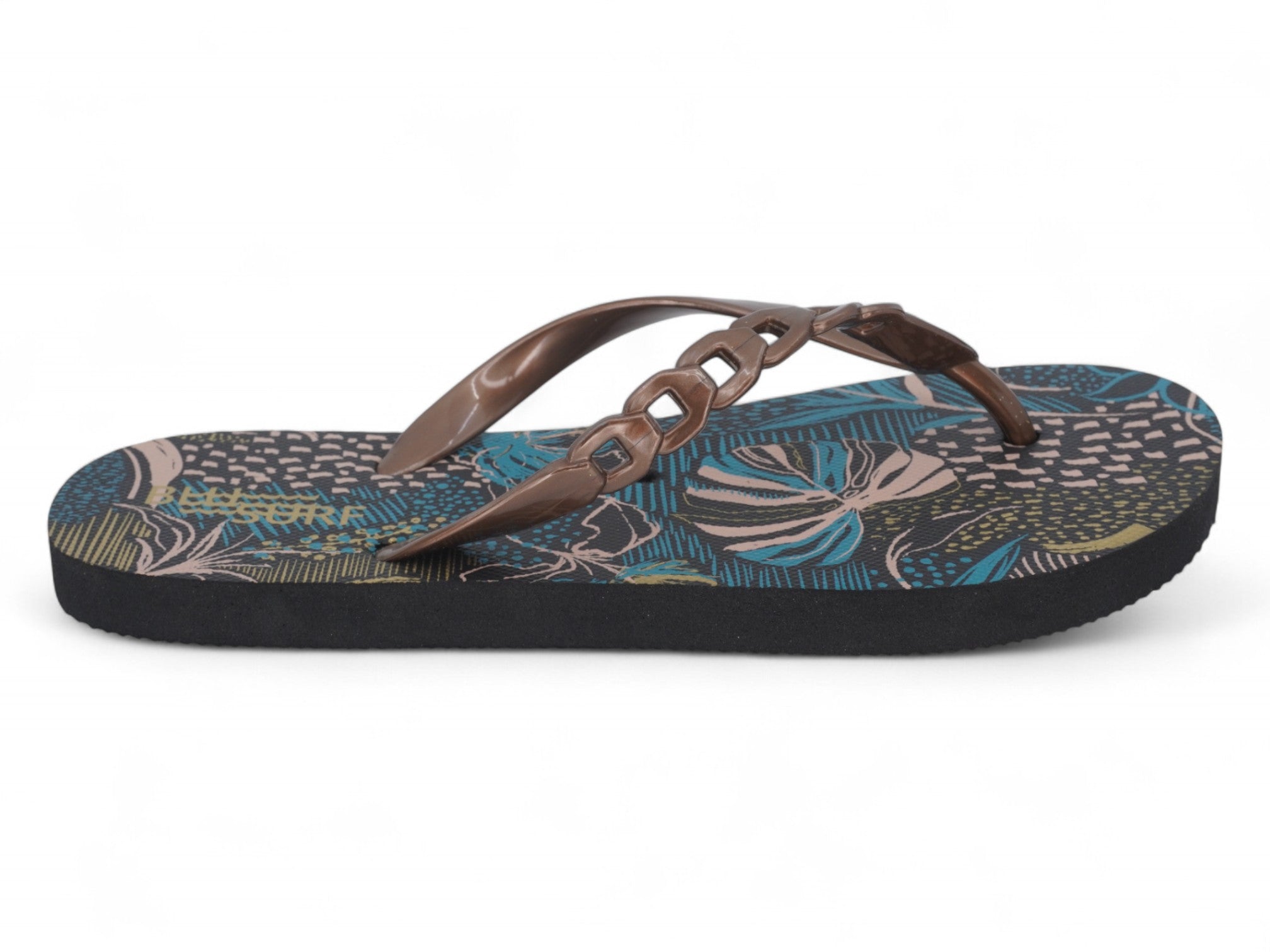 Women's Green & Gold Palm Print Flip Flops