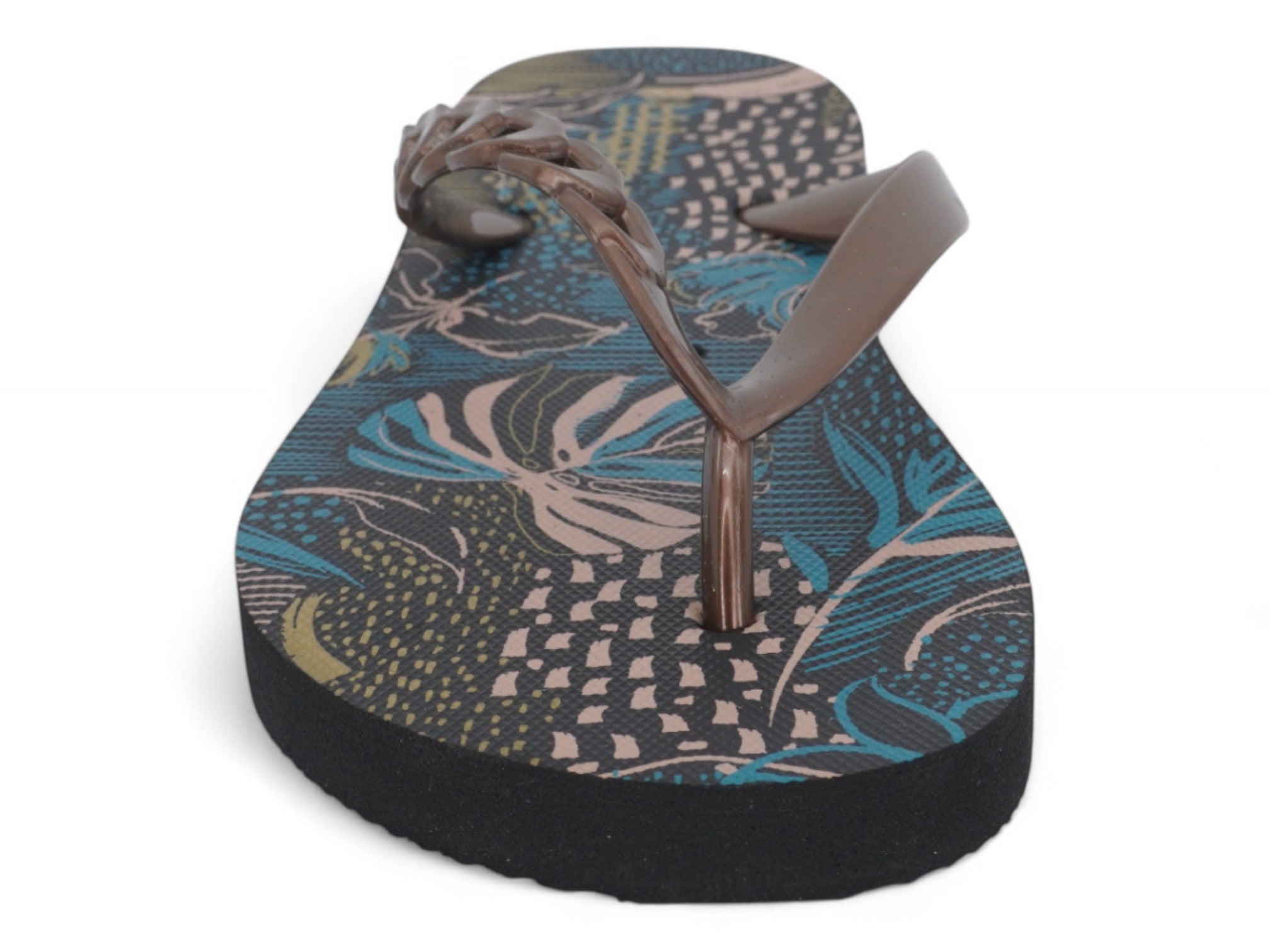 Women's Green & Gold Palm Print Flip Flops