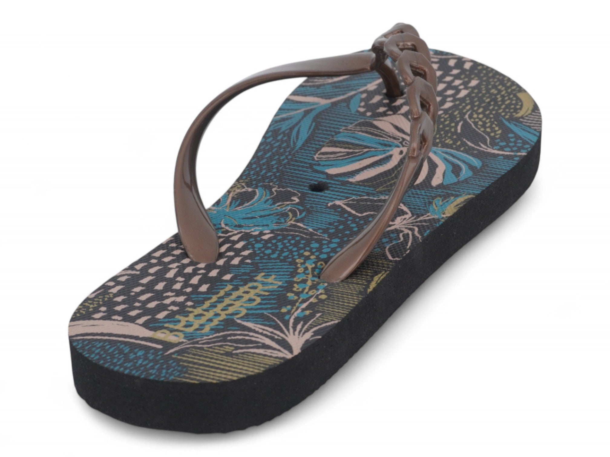 Women's Green & Gold Palm Print Flip Flops