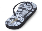 Women's Black Flower Fern Leaf Flip Flops