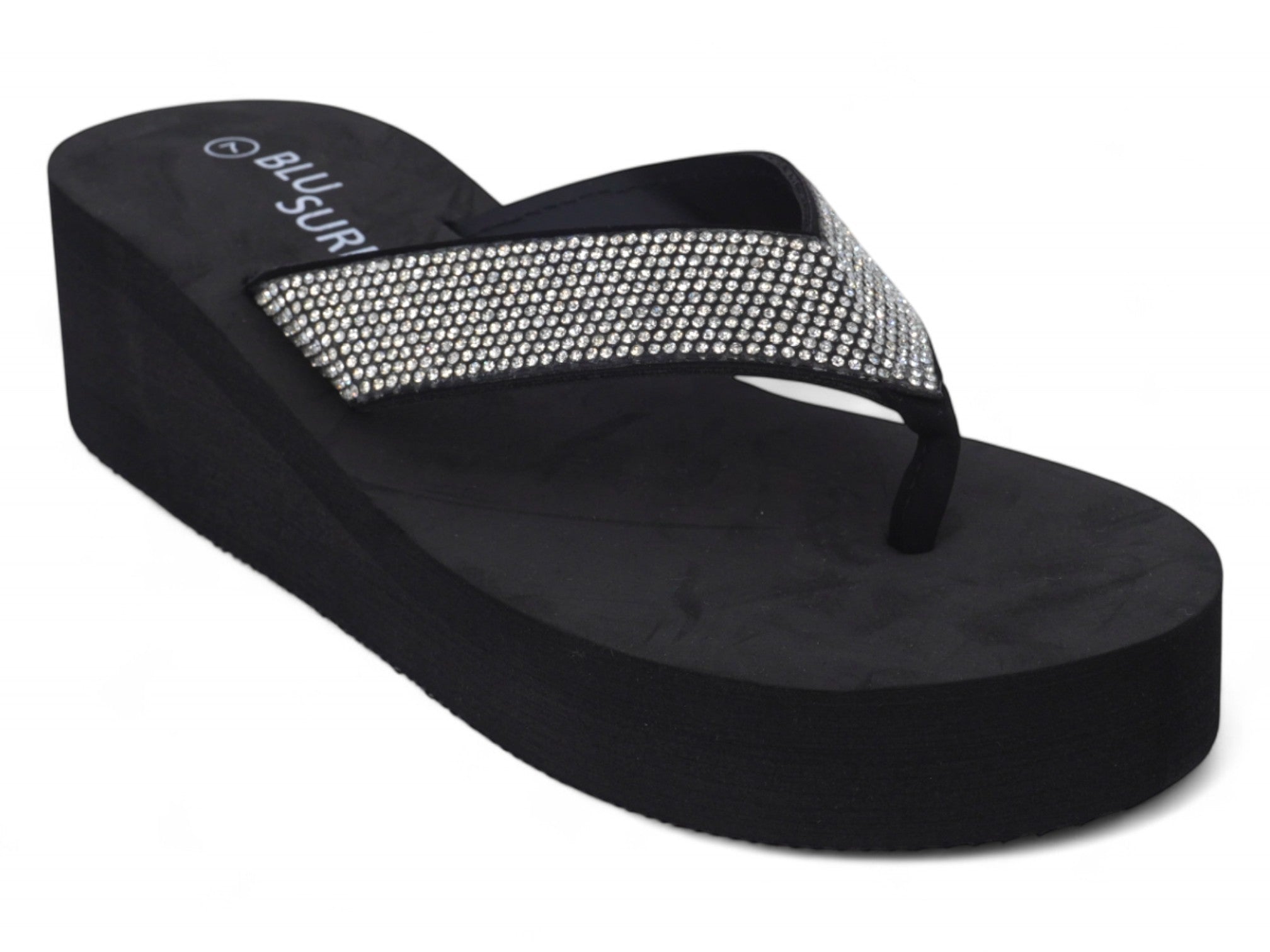 Women's Black Platform CZ Flip Flop