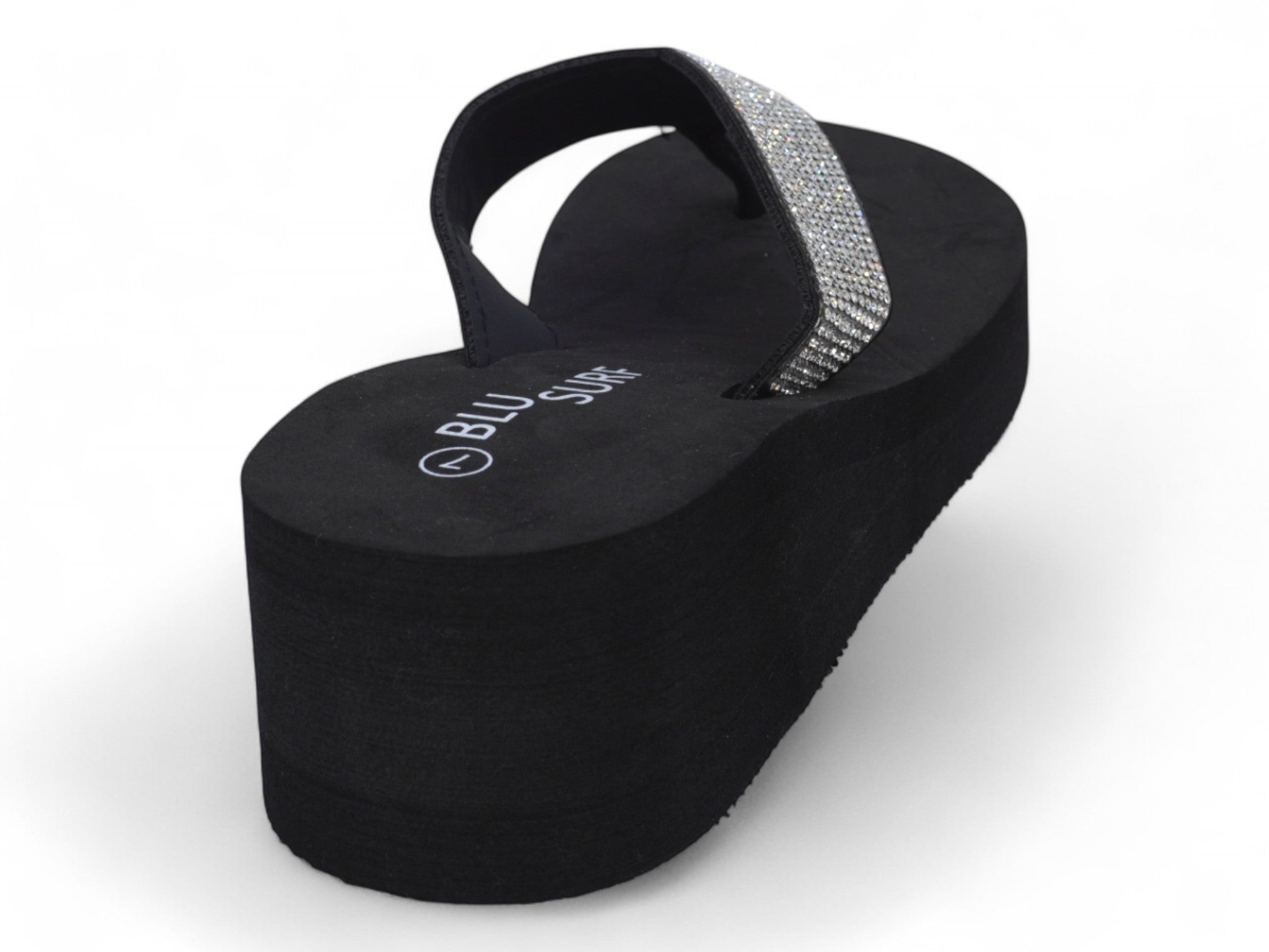 Women's Black Platform CZ Flip Flop