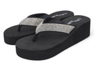 Women's Black Platform CZ Flip Flop