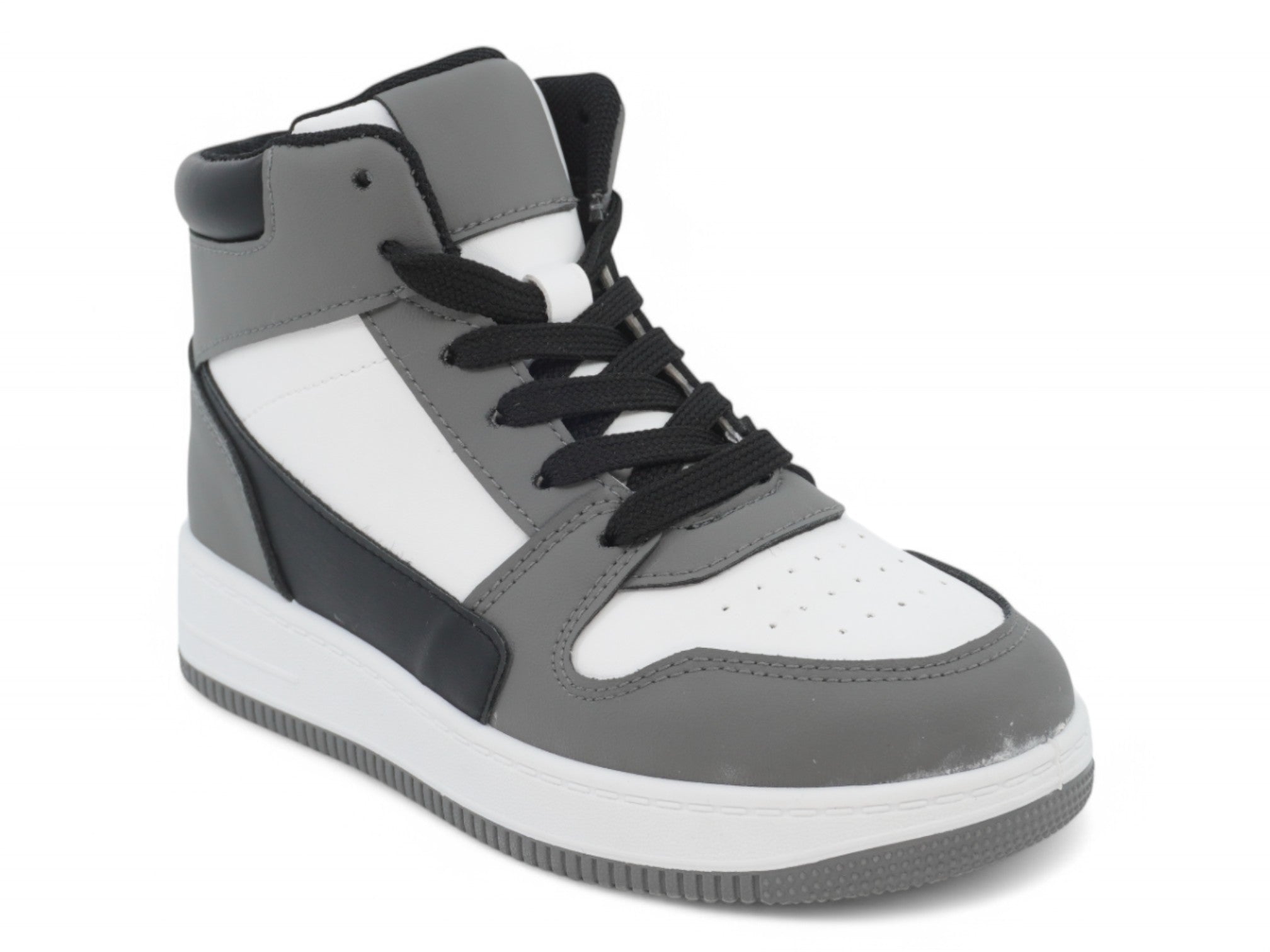 Boys' Gray & White Velcro High Top Sneaker
