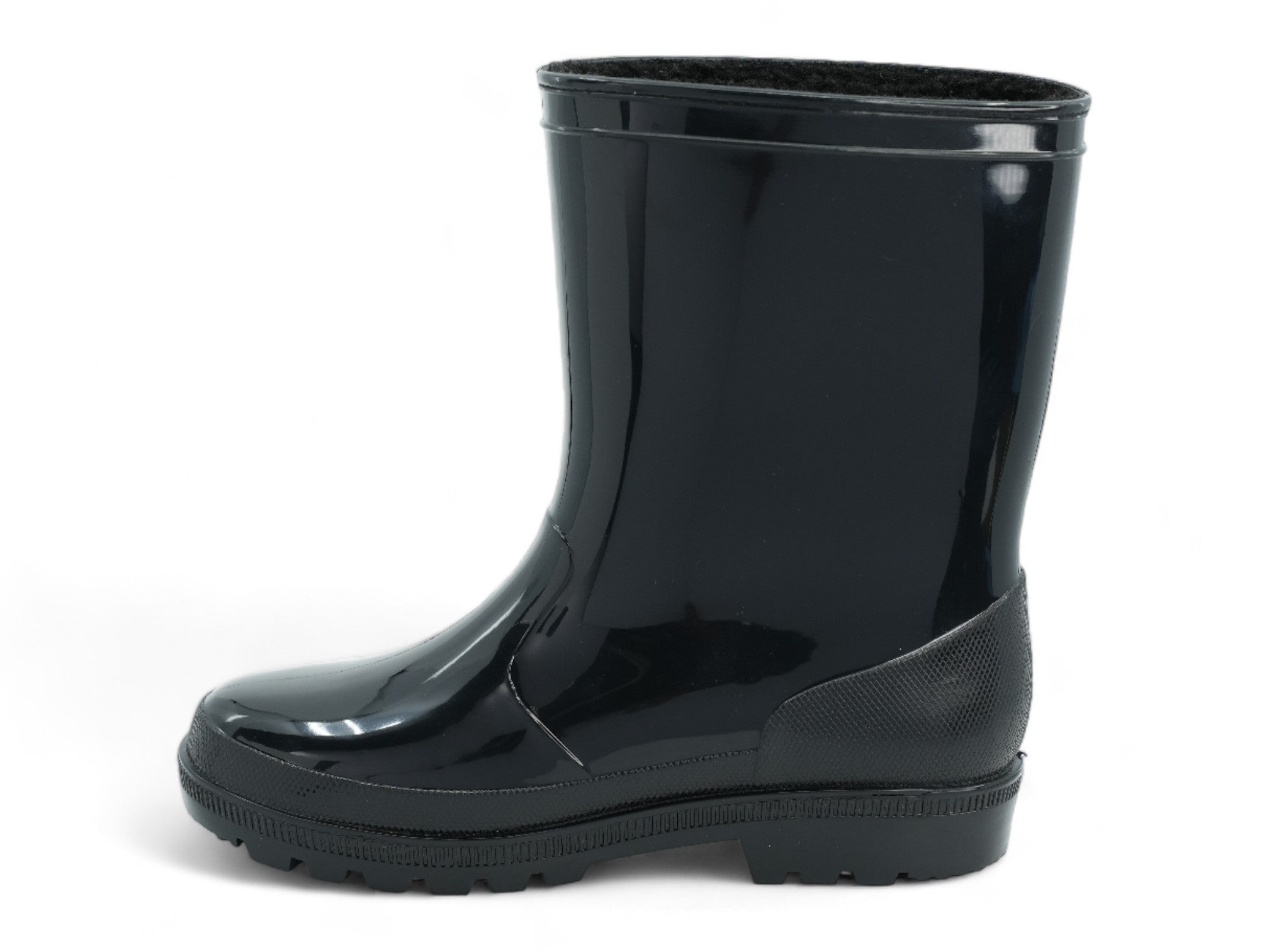 Boys' Black Glossy Sherpa Rainboot
